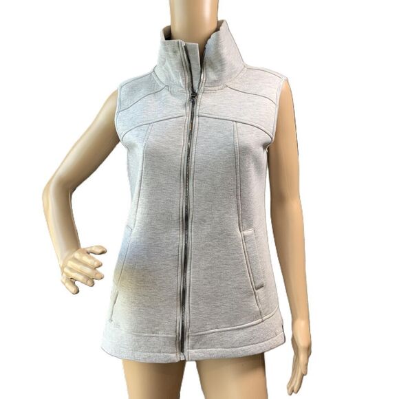 Betsey Johnson Grey Sleeveless Full Zip High Collar Pockets Vest Size Medium - Picture 1 of 15